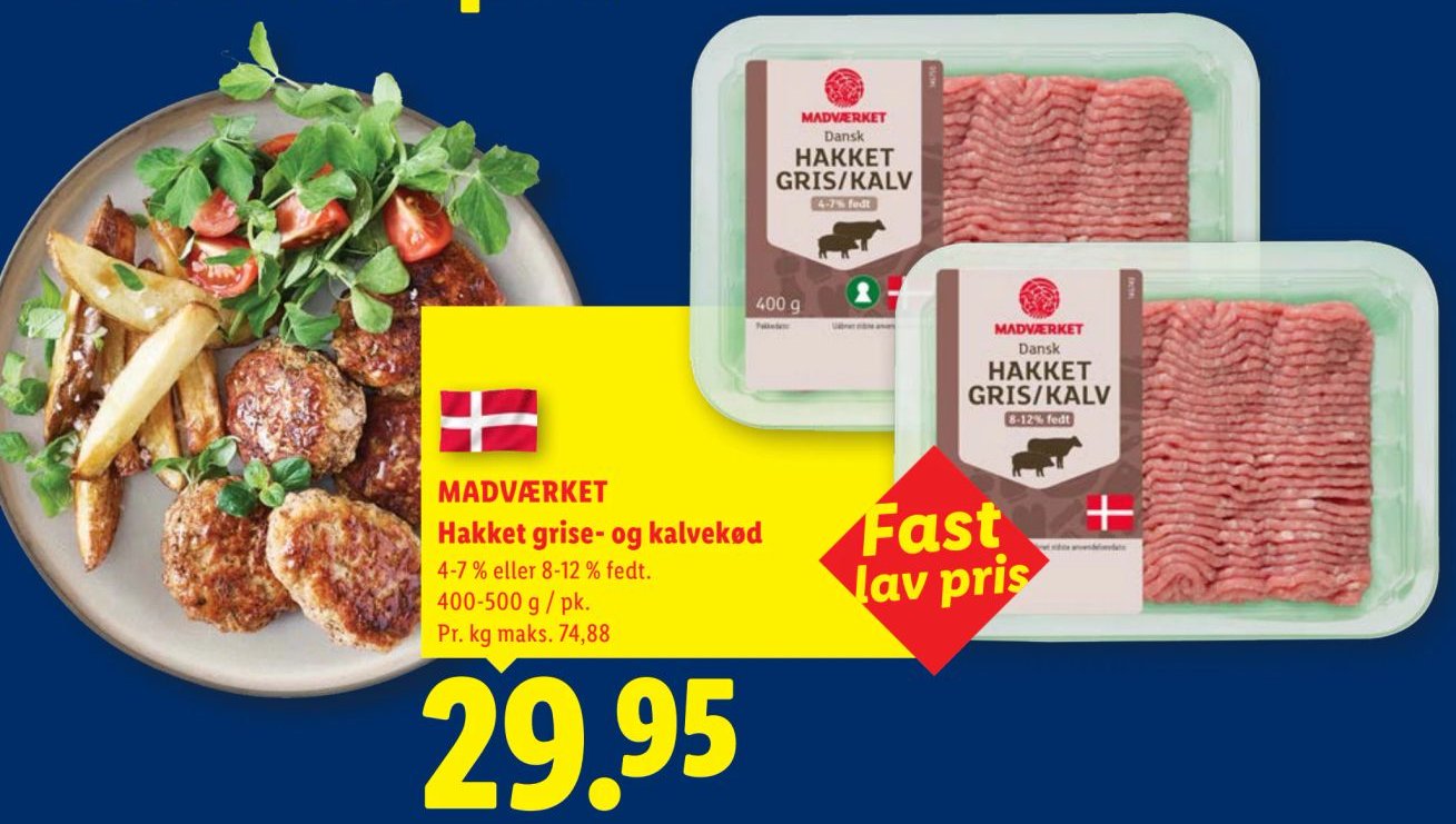 MADVÆRKET Hakket grise- og kalvekød 4-7 % eller 8-12 % fedt. 400-500 g / pk. – Lidl