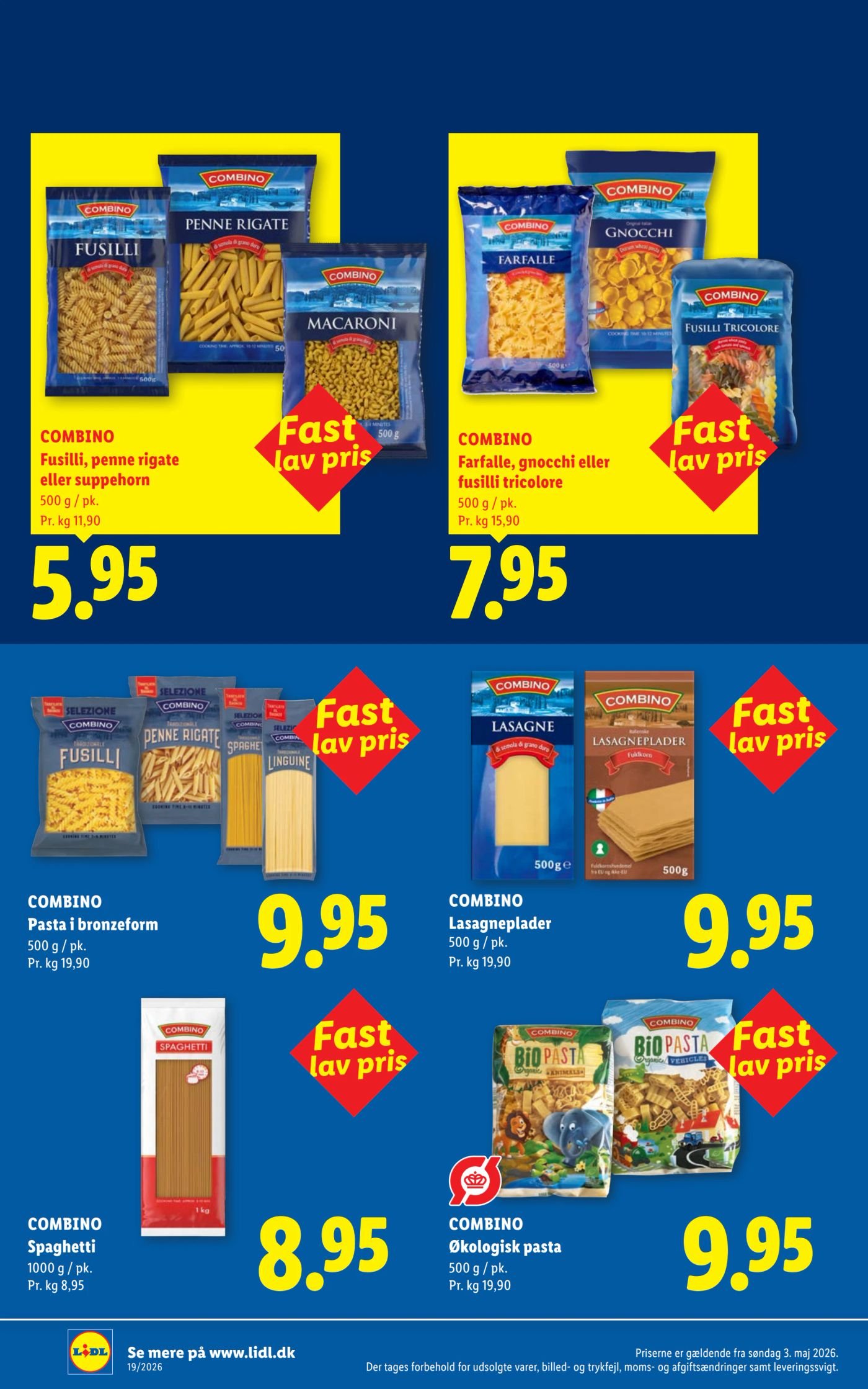 COMBINO Farfalle, gnocchi eller fusilli tricolore 500 g / pk. – Lidl