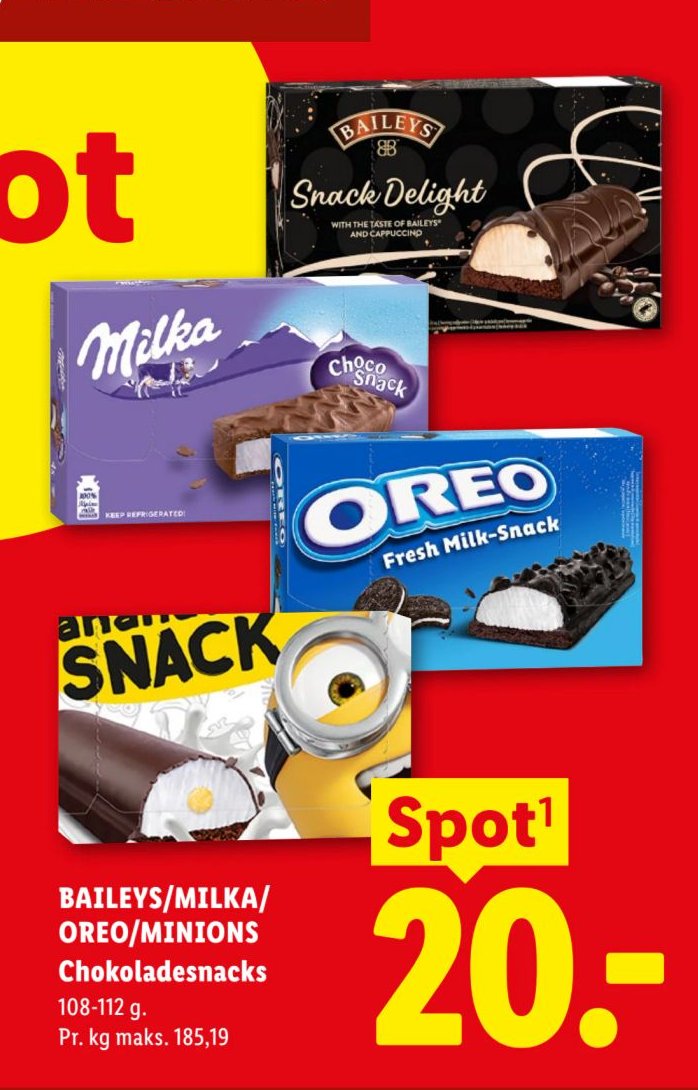 BAILEYS/MILKA/OREO/MINIONS Chokoladesnacks 108-112 g. – Lidl