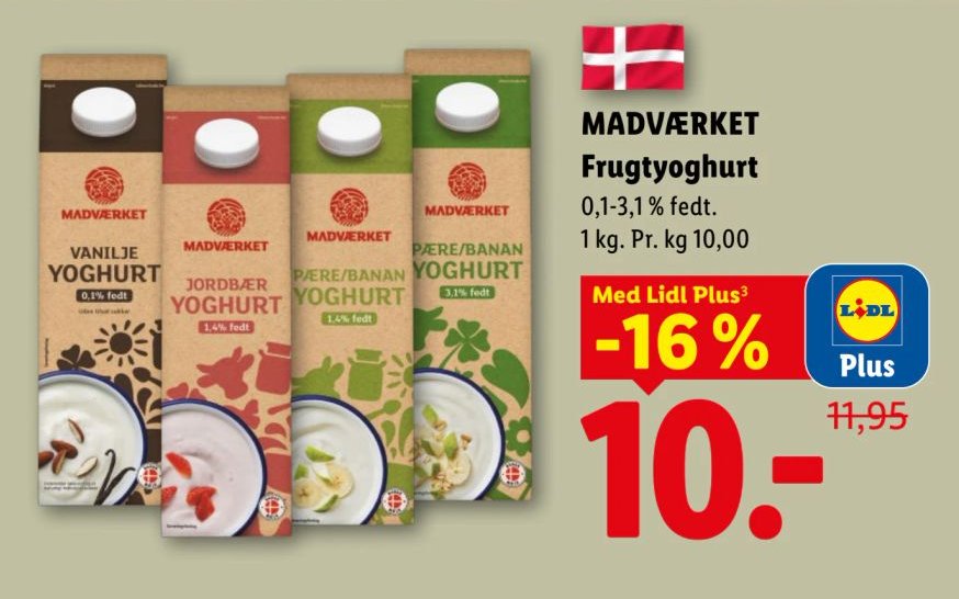 MADVÆRKET Frugtyoghurt 0,1-3,1 % fedt. 1 kg. – Lidl
