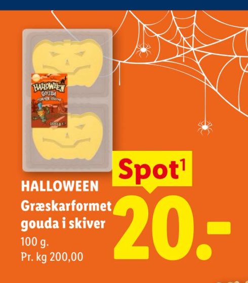 HALLOWEEN Græskarformet gouda i skiver 100 g. – Lidl