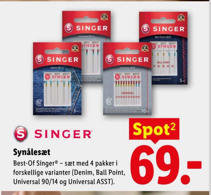 SINGER Synålesæt Best-Of Singer® - sæt med 4 pakker i forskellige varianter (Denim, Ball Point, Universal 90/14 og Universal ASST). – Lidl