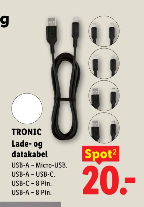 TRONIC Lade- og datakabel USB-A - Micro-USB. USB-A - USB-C. USB-C - 8 Pin. USB-A - 8 Pin. – Lidl