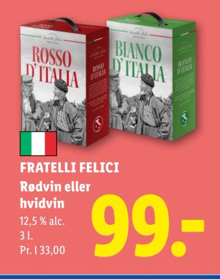 FRATELLI FELICI Rødvin eller hvidvin 3 l – Lidl