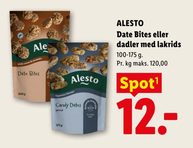 ALESTO Date Bites eller dadler med lakrids 100-175 g – Lidl