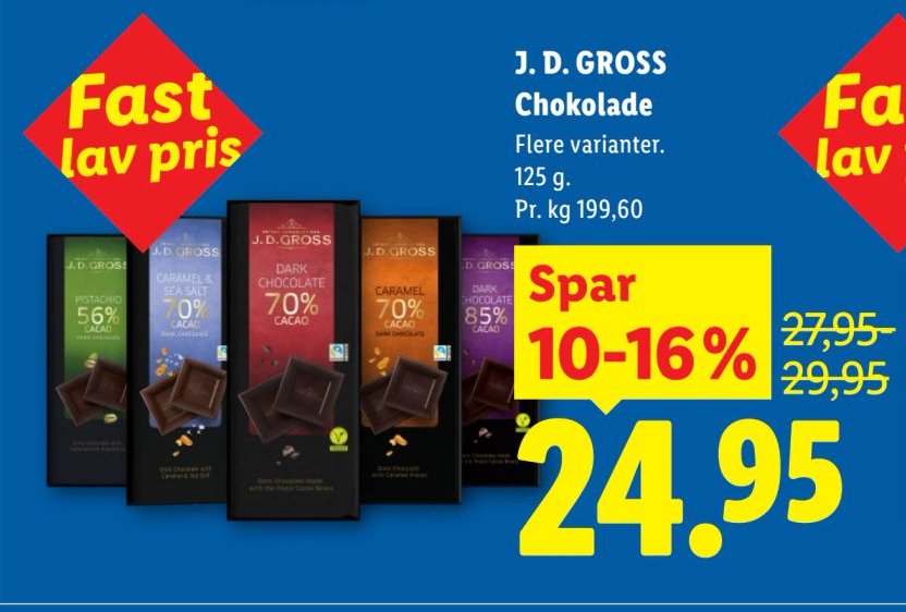J. D. GROSS Chokolade Flere varianter. 125 g – Lidl
