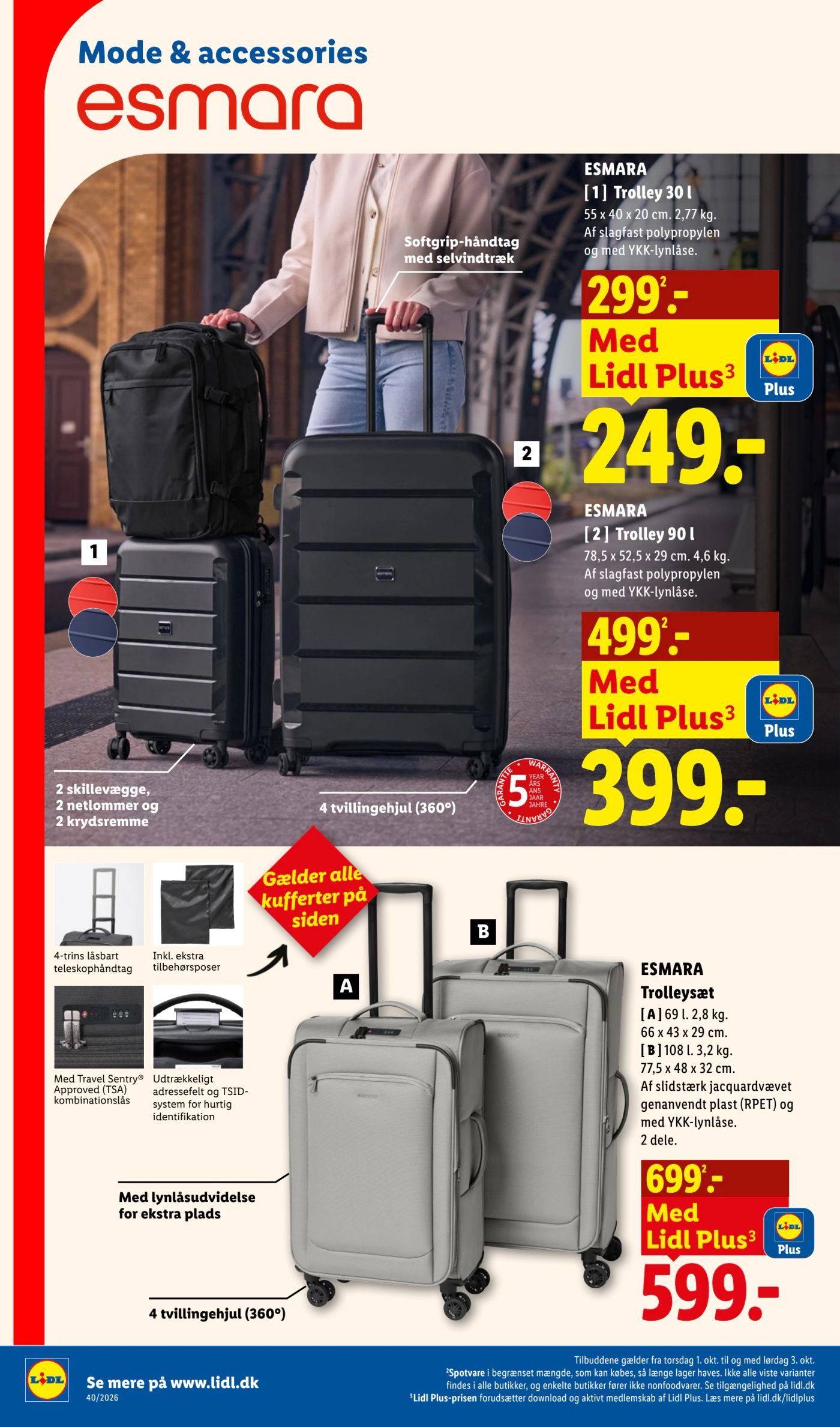 ESMARA [1] Trolley 30 l 55 x 40 x 20 cm. 2,77 kg. Af slagfast polypropylen og med YKK-lynlåse. – Lidl