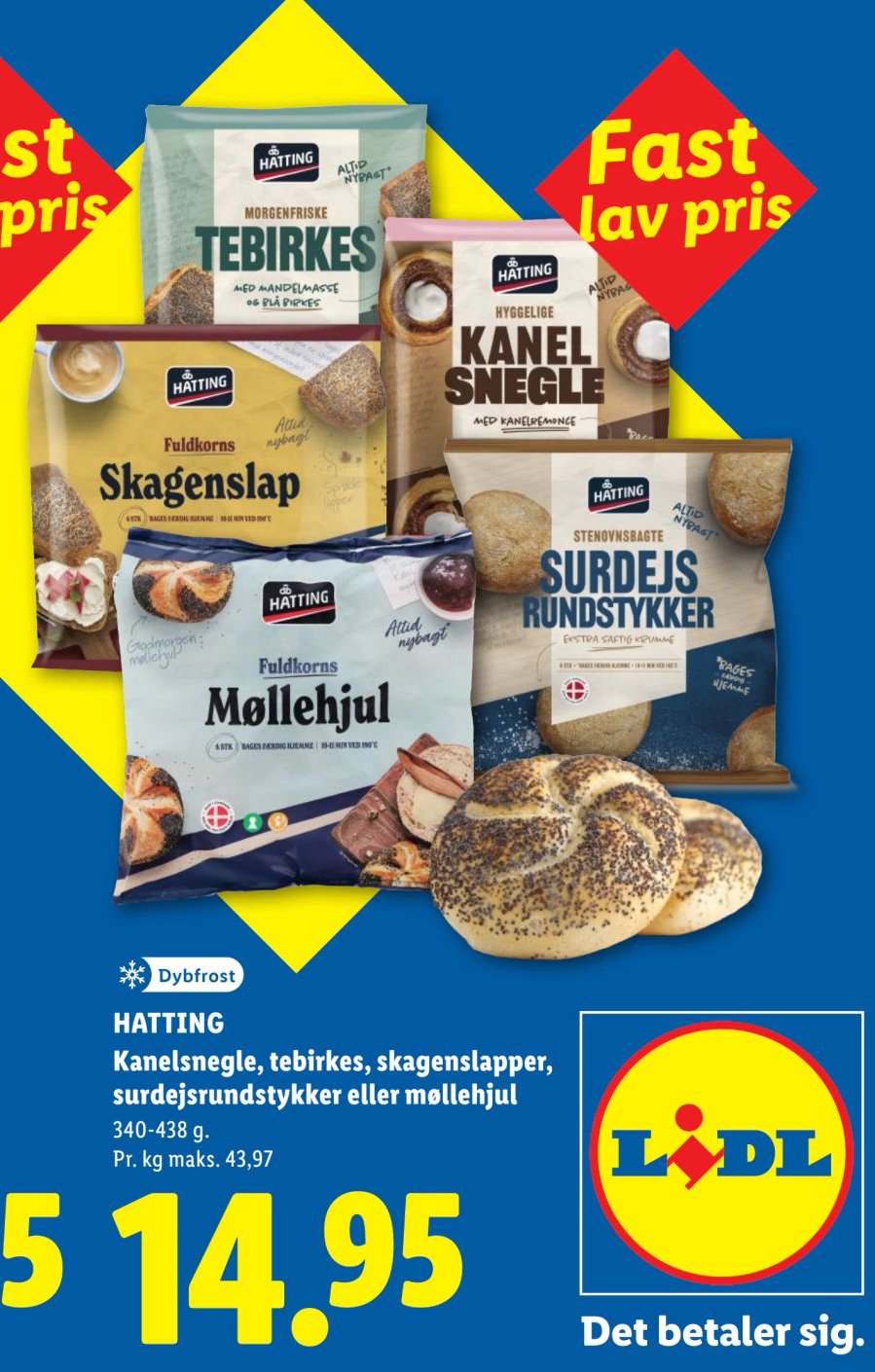 HATTING Kanelsnegle, tebirkes, skagenslapper, surdejsrundstykker eller møllehjul 340-438 g – Lidl