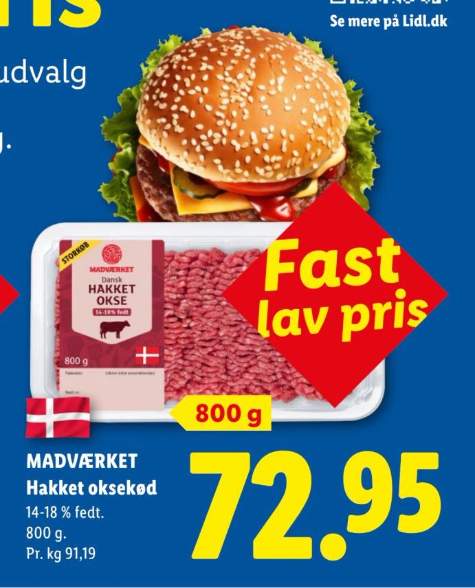 MADVÆRK Hakket oksekød 14-18 % fedt. 800 g. – Lidl