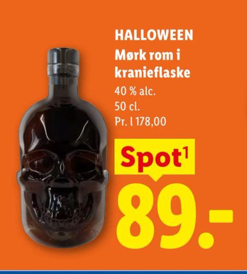 HALLOWEEN Mørk rom i kranieflaske 50 cl. – Lidl