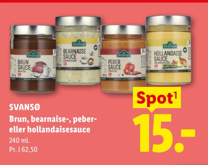 SVANSØ Brun, bearnaise-, peber- eller hollandaisesauce 240 ml – Lidl