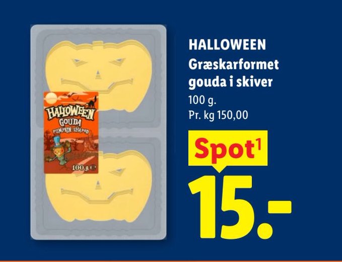 HALLOWEEN Græskarformet gouda i skiver – Lidl