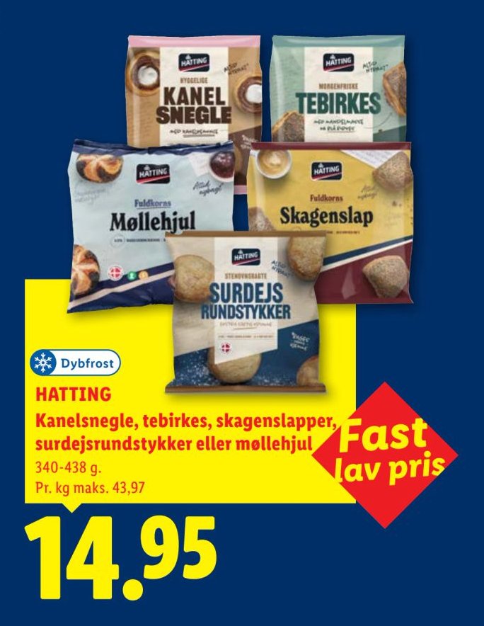 HATTING Kanelsnegle, tebirkes, skagenslapper, surdejsrundstykker eller møllehjul 340-438 g – Lidl