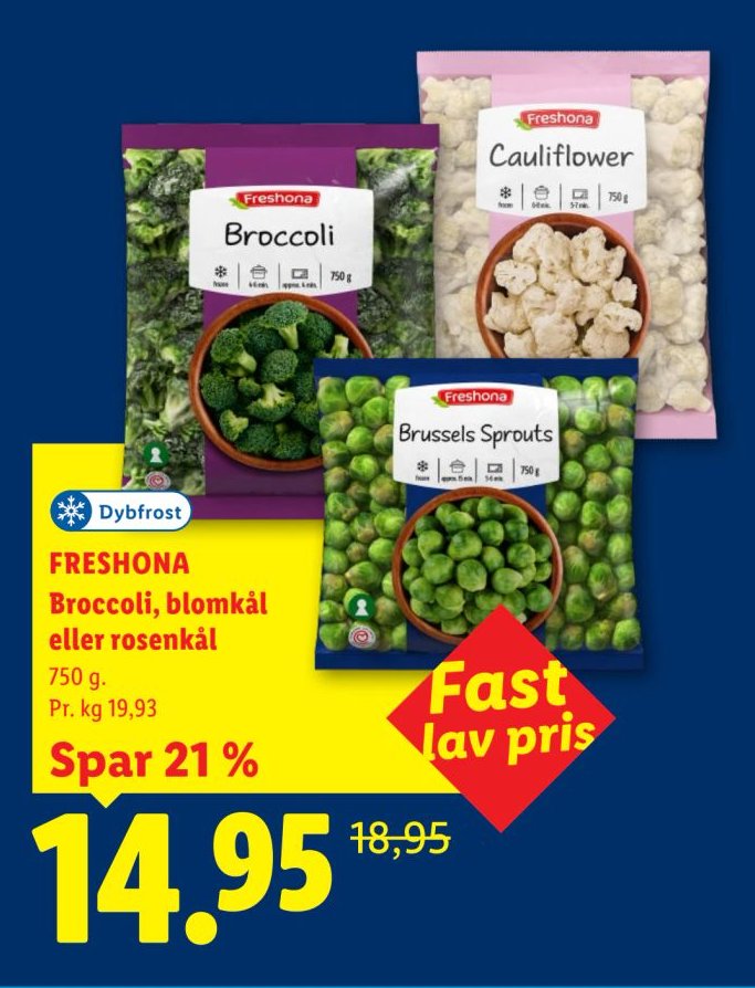 FRESHONA Broccoli, blomkål eller rosenkål 750 g – Lidl