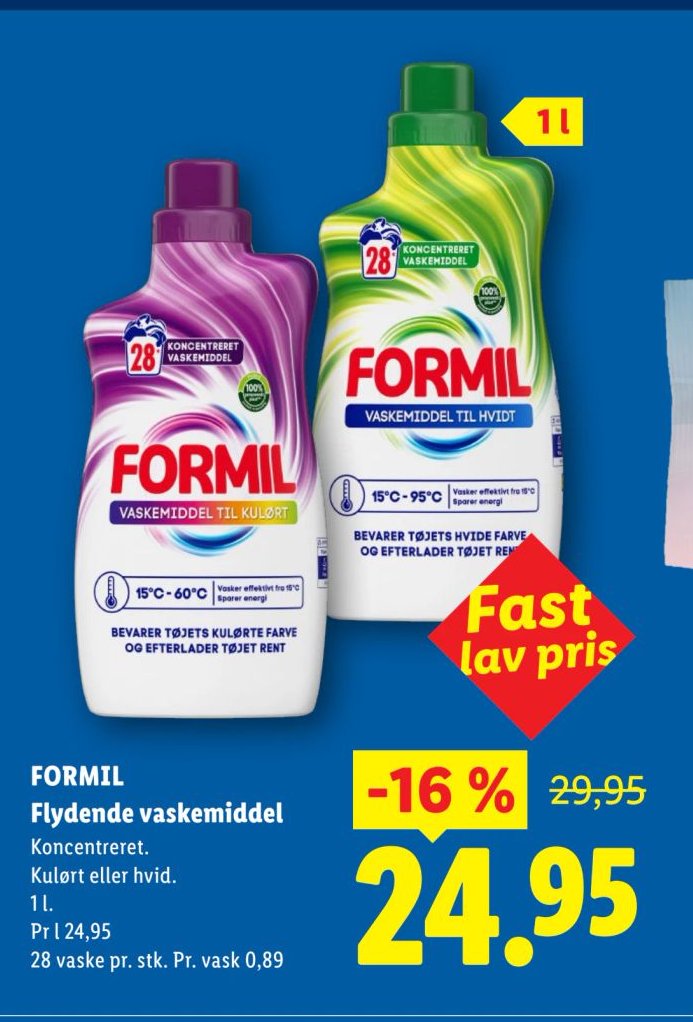 FORMIL Flydende vaskemiddel Koncentreret. Kulørt eller hvid. 1 l. – Lidl