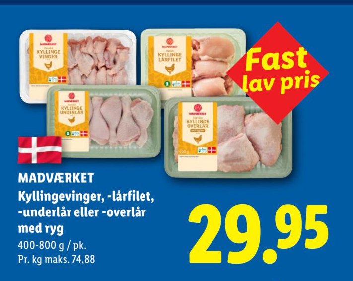 MADVÆRKET Kyllingevinger, -lårfilet, -underlår eller -overlår med ryg 400-800 g / pk. – Lidl