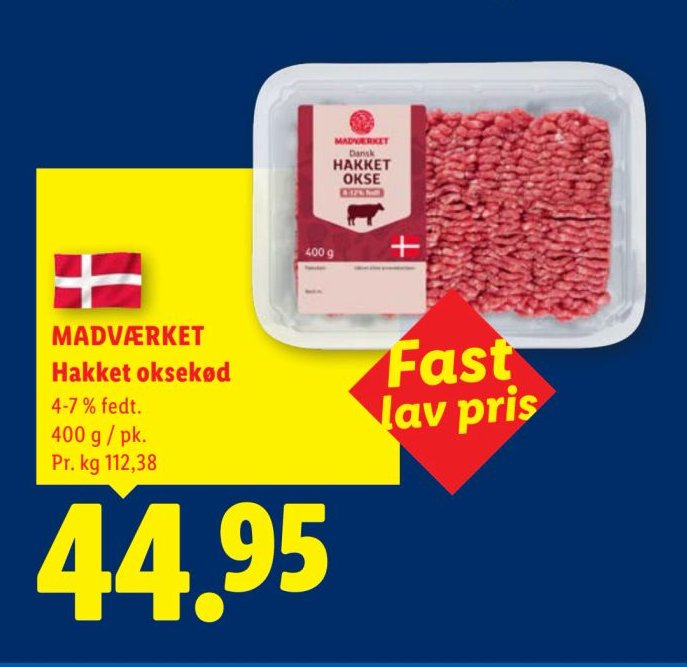 MADVÆRKET Hakket oksekød 4-7 % fedt. 400 g / pk. – Lidl