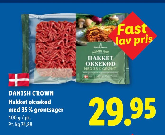 DANISH CROWN Hakket oksekød med 35 % grøntsager 400 g / pk. – Lidl