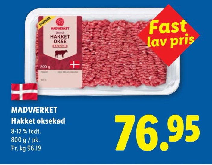 MADVÆRKET Hakket oksekød 8-12 % fedt. 800 g / pk. – Lidl