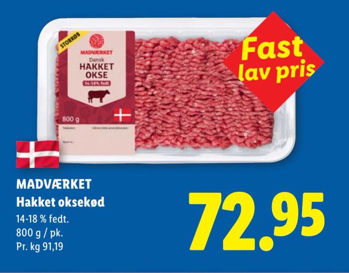 MADVÆRKET Hakket oksekød 14-18 % fedt. 800 g / pk. – Lidl