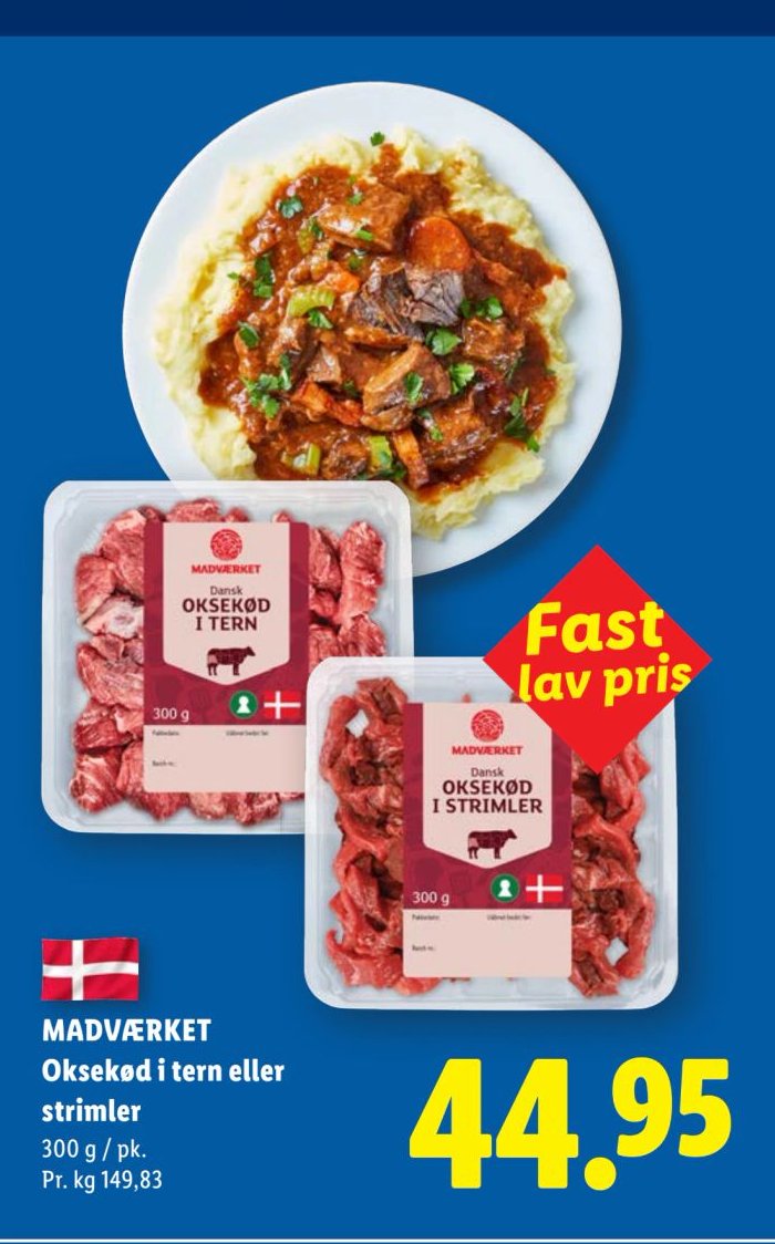 MADVÆRKET Oksekød i tern eller strimler 300 g / pk. – Lidl