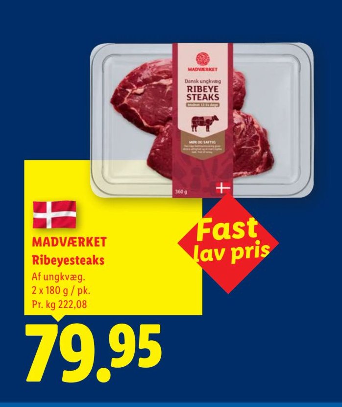 MADVÆRKET Ribeyesteaks Af ungkvæg. 2 x 180 g / pk. – Lidl
