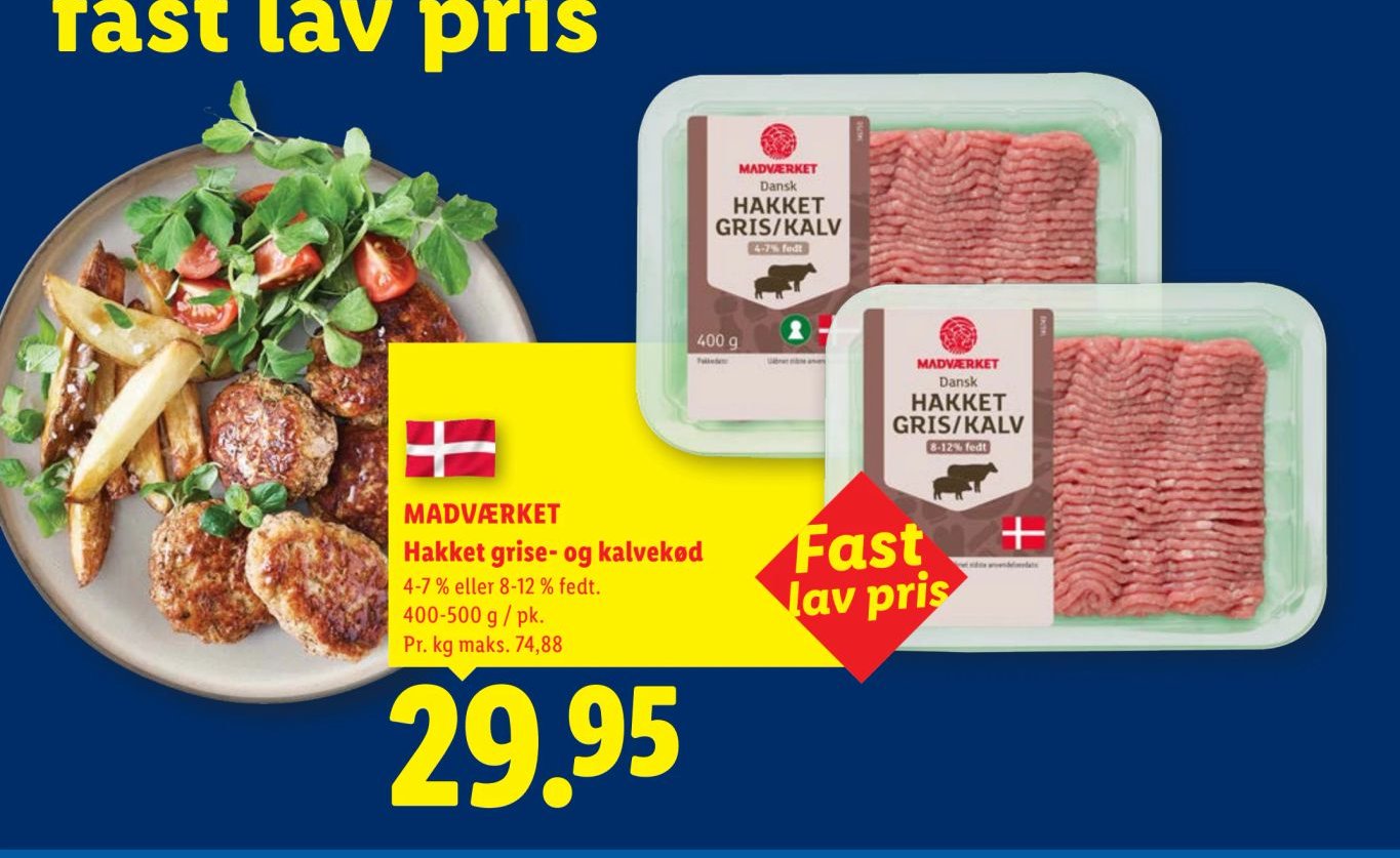 MADVÆRKET Hakket grise- og kalvekød 4-7 % eller 8-12 % fedt. 400-500 g / pk. – Lidl