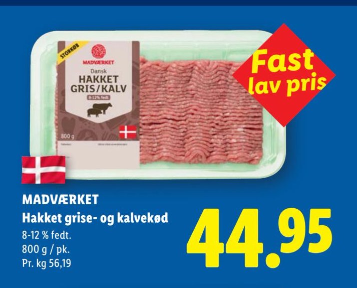 MADVÆRKET Hakket grise- og kalvekød 8-12 % fedt. 800 g / pk. – Lidl