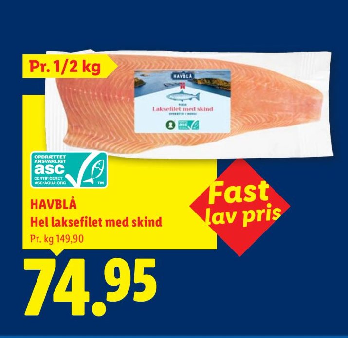 HAVBLÅ Hel laksefilet med skind – Lidl