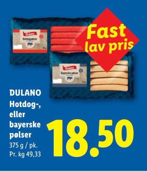 DULANO Hotdog-, eller bayerske pølser 375 g / pk. – Lidl