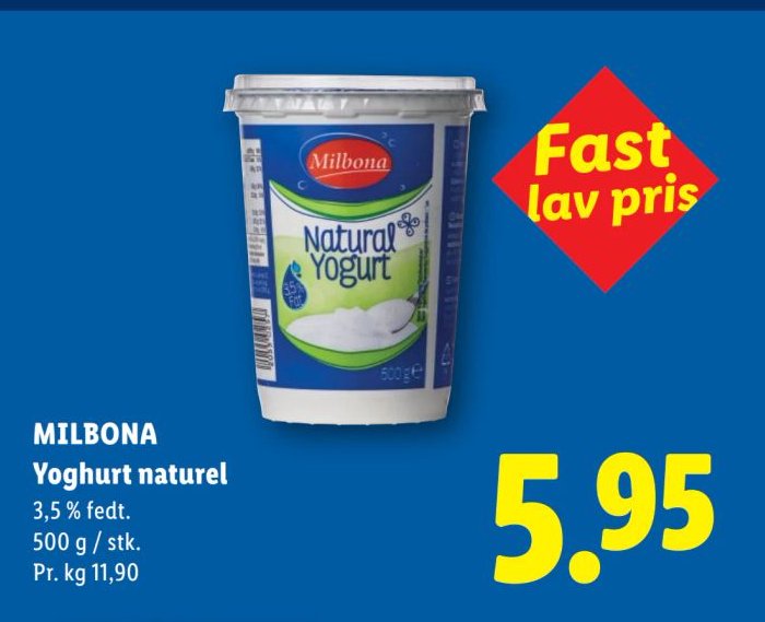 MILBONA Yoghurt naturel 3,5 % fedt. 500 g / stk. – Lidl