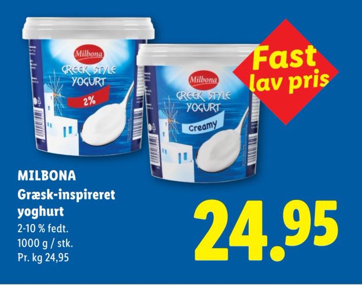 MILBONA Græsk-inspireret yoghurt 2-10 % fedt. 1000 g / stk. – Lidl