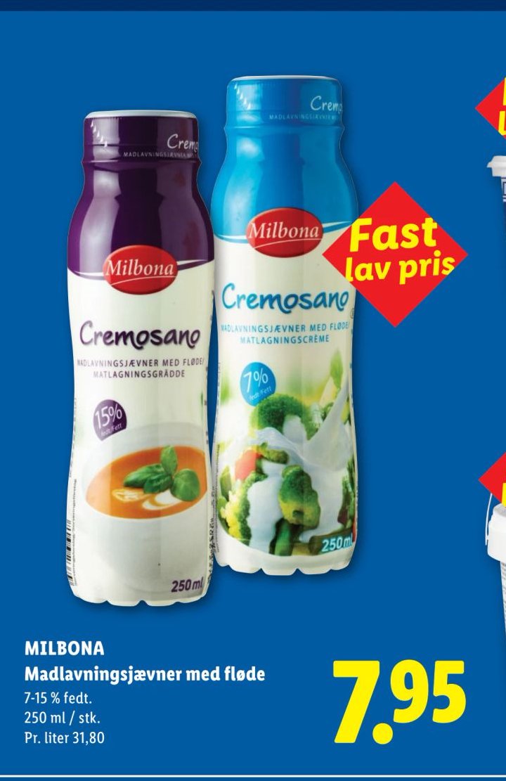 MILBONA Madlavningsjævner med fløde 7-15 % fedt. 250 ml / stk. – Lidl