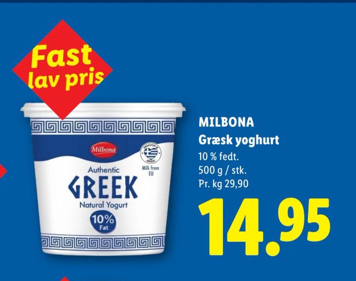 MILBONA Græsk yoghurt 10 % fedt. 500 g / stk. – Lidl