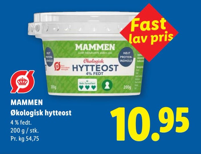 MAMMEN Økologisk hytteost 4 % fedt. 200 g / stk. – Lidl