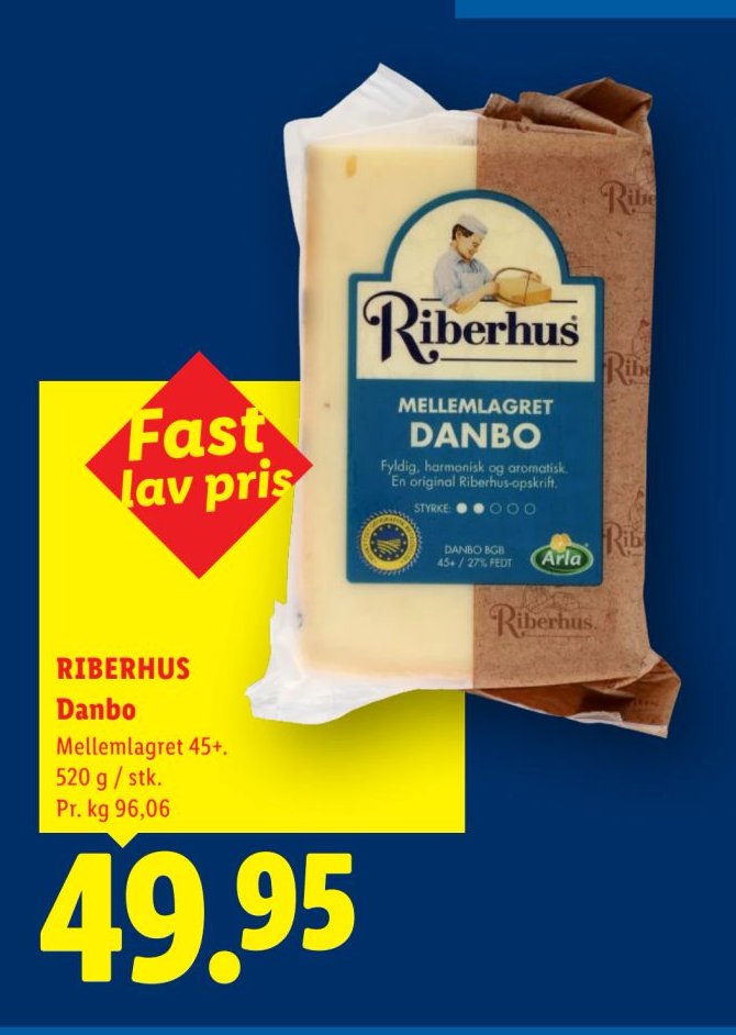 RIBERHUS Danbo Mellemlagret 45+. 520 g / stk. – Lidl
