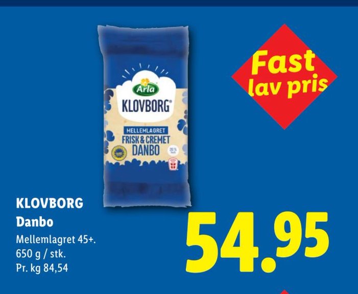 KLOVBORG Danbo Mellemlagret 45+. 650 g / stk. – Lidl