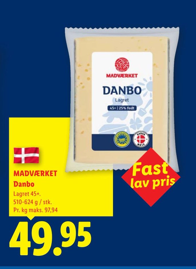 MADVÆRKET Danbo Lagret 45+. 510-624 g / stk. – Lidl