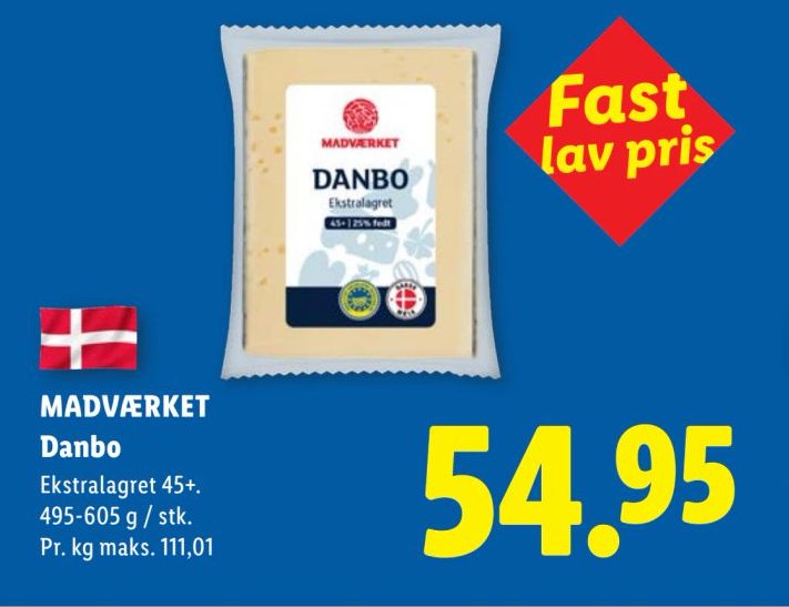 MADVÆRKET Danbo Ekstralagret 45+. 495-605 g / stk. – Lidl