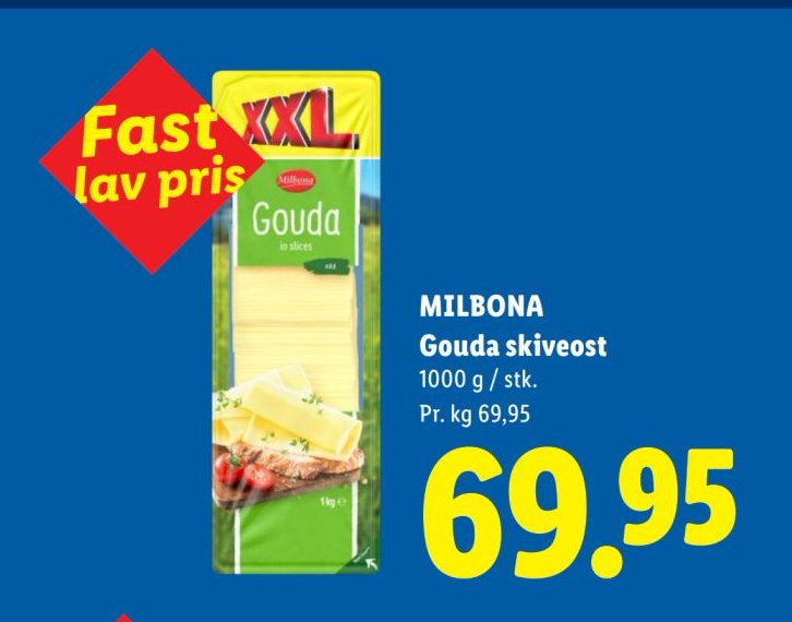 MILBONA Gouda skiveost 1000 g / stk. – Lidl