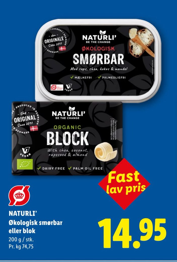 NATURLI' Økologisk smørbar eller blok 200 g / stk. – Lidl