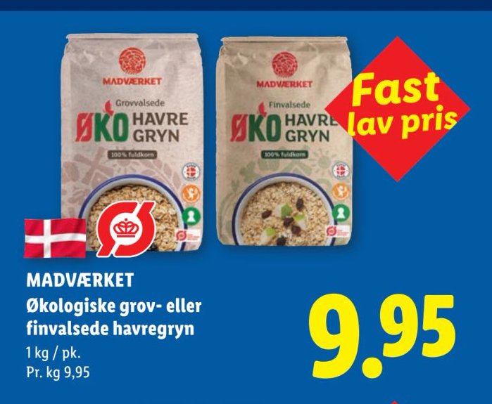 MADVÆRKET Økologiske grov- eller finvalsede havregryn 1 kg / pk. – Lidl