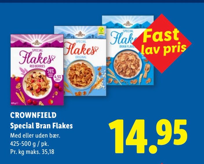 CROWNFIELD Special Bran Flakes Med eller uden bær. 425-500 g / pk. – Lidl