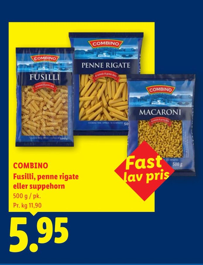 COMBINO Fusilli, penne rigate eller suppehorn 500 g / pk. – Lidl