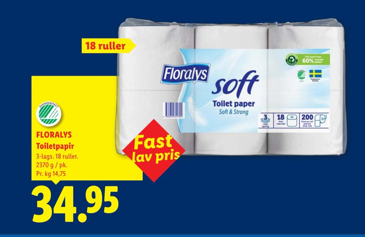 FLORALYS Toiletpapir 3-lags. 18 ruller, 2370 g / pk. – Lidl