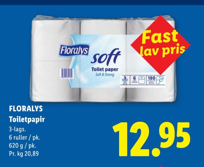 FLORALYS Toiletpapir 3-lags. 6 ruller / pk. 620 g / pk. – Lidl