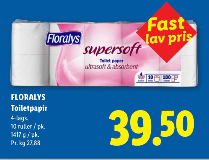 FLORALYS Toiletpapir 4-lags. 10 ruller / pk. 1417 g / pk. – Lidl