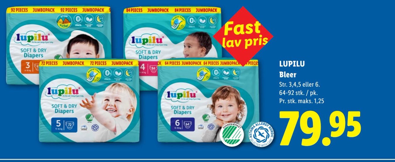 LUPILU Bleer Str. 3,4,5 eller 6. 64-92 stk. / pk. – Lidl