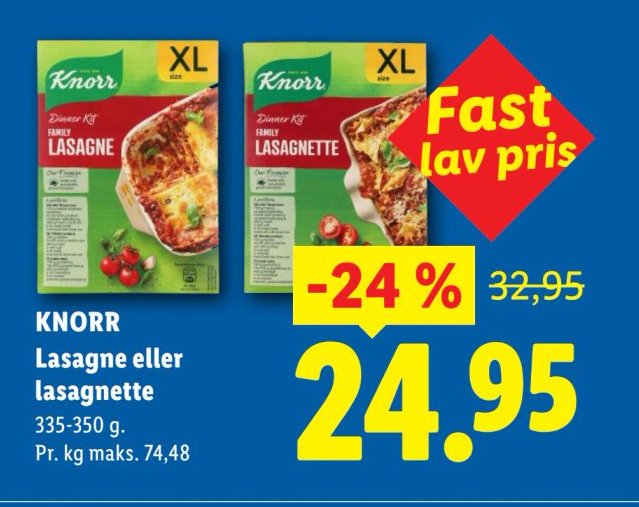 KNORR Lasagne eller lasagnette 335-350 g – Lidl