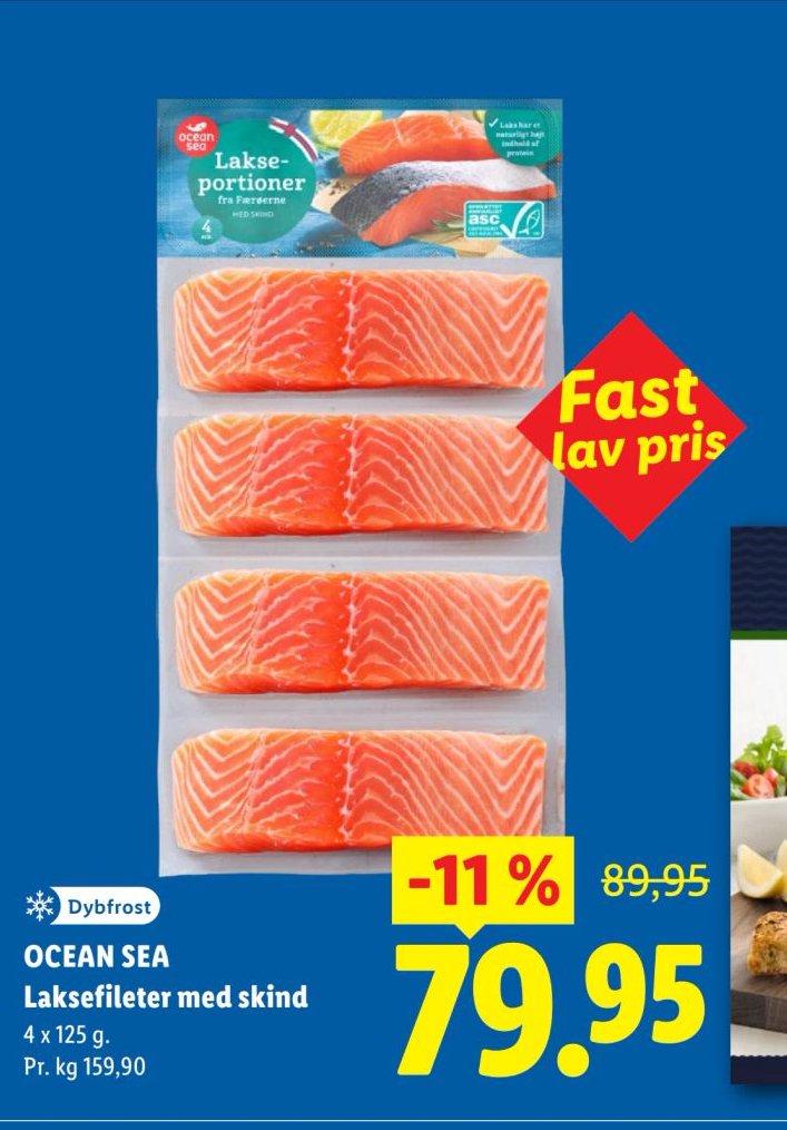OCEAN SEA Laksefileter med skind 4 x 125 g – Lidl